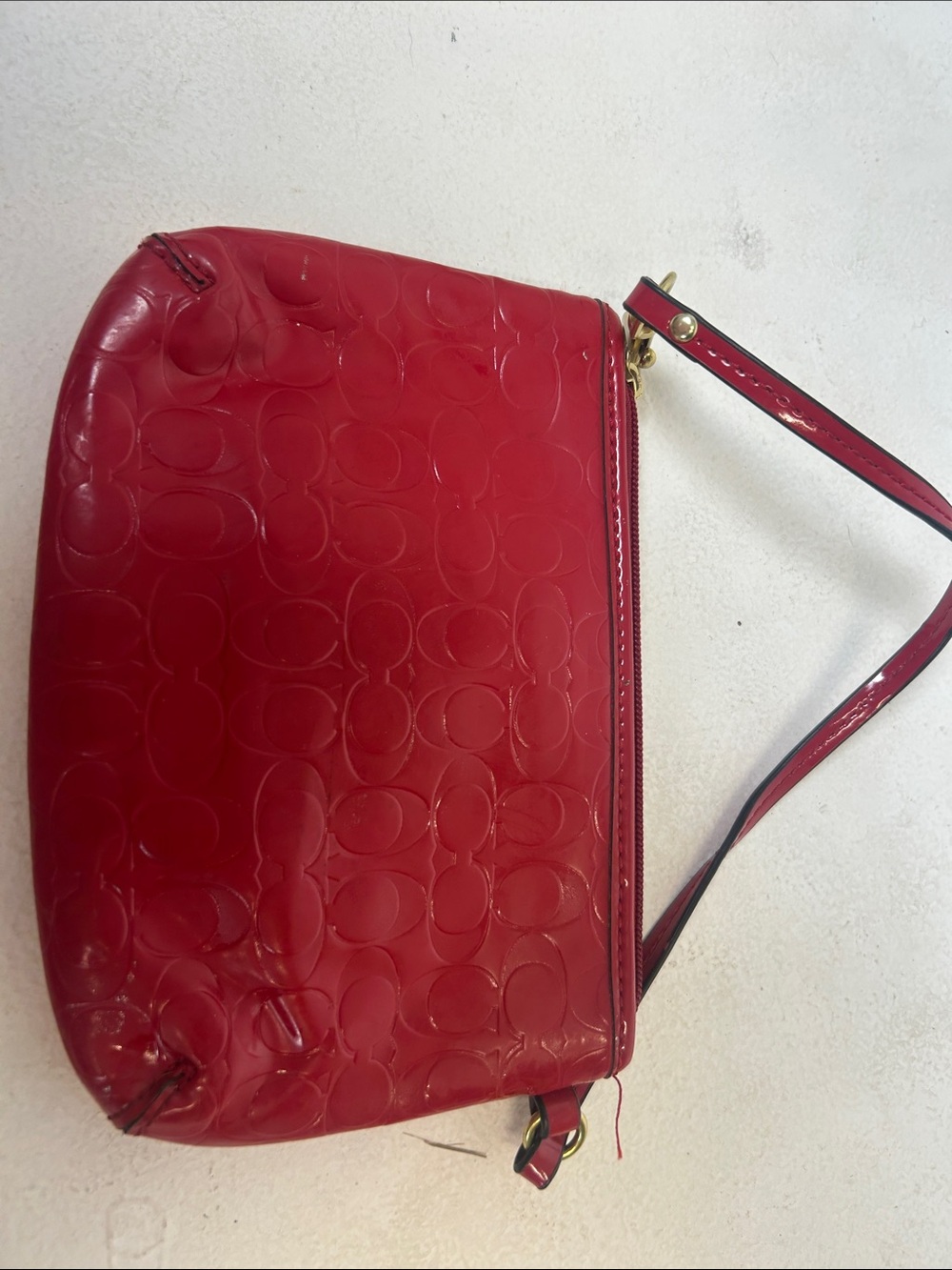 Coach Red Patent Leather Wristlet with Gold Heart Charm - Picture 3 of 3